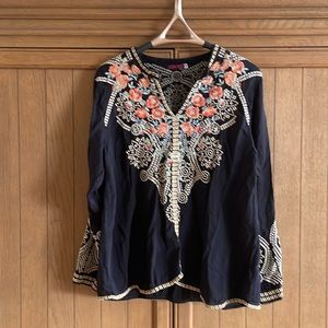 Johnny Was Black Embroidered Tunic - size large